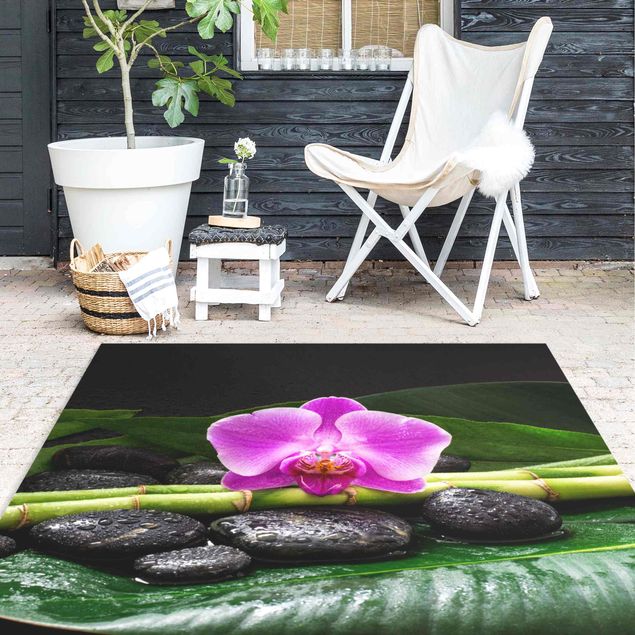 Bamboo pattern rug Green bamboo With Orchid Flower