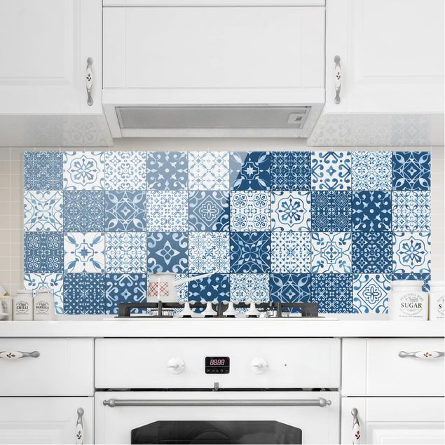 Glass splashback tiles Tile Pattern Mix Blue White