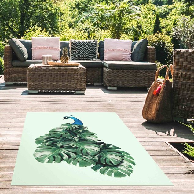 modern area rugs Peacock With Monstera Leaves