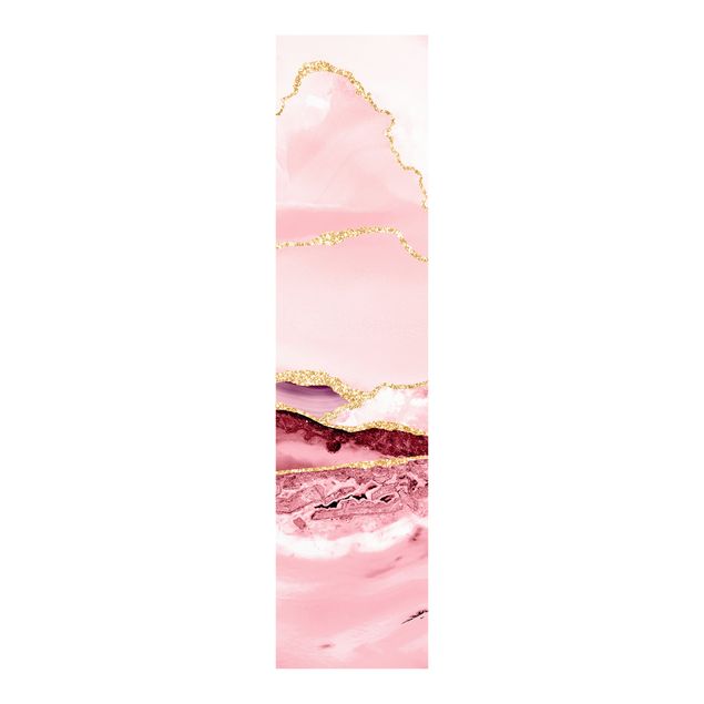 Sliding panel curtain - Abstract Mountains Pink With Golden Lines
