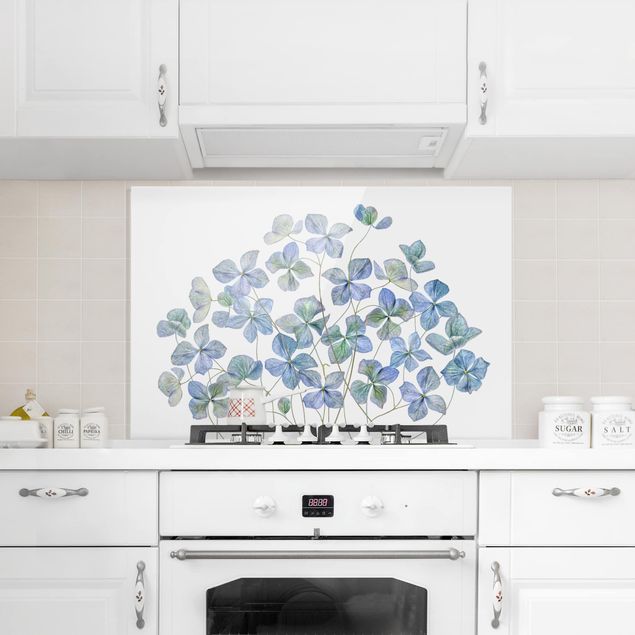 Glass splashback Blue Hydrangea Flowers