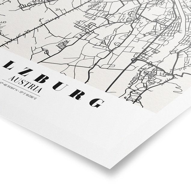 Poster city, country & world maps - Salzburg City Map - Classic