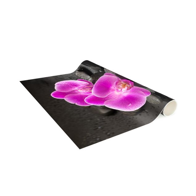spiritual rugs Pink Orchid Flower On Stones With Drops