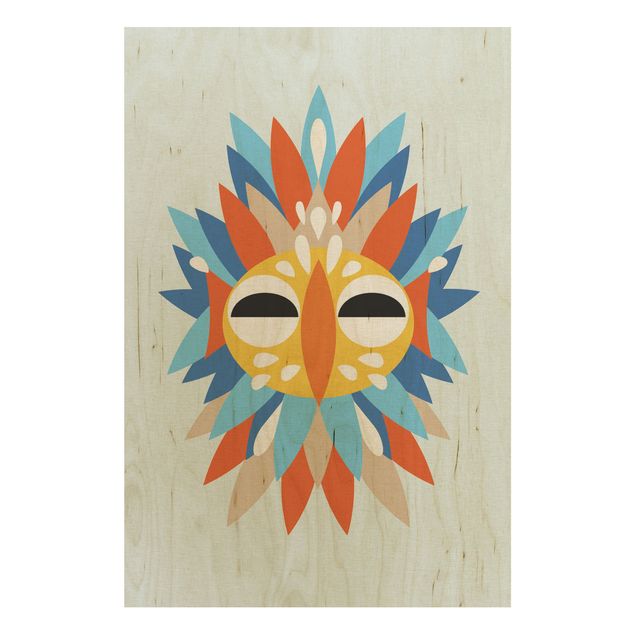 Print on wood - Collage Ethnic Mask - Parrot