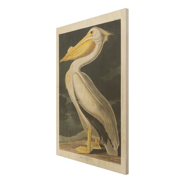 Print on wood - Vintage Board White Pelican