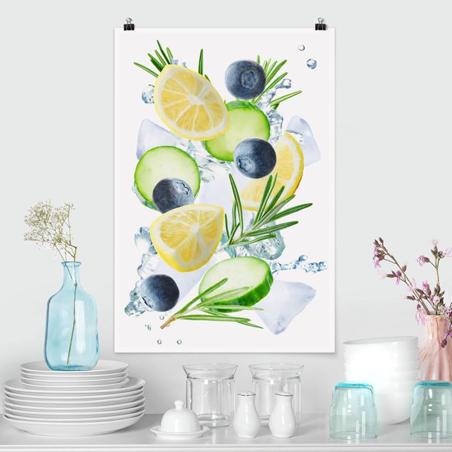 Poster kitchen - Blueberries Lemon Ice Spash