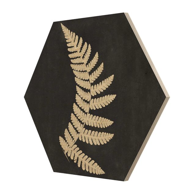 Wooden hexagon - Fern With Linen Structure IV