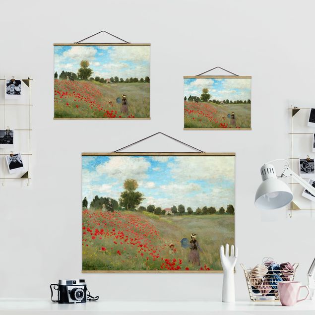 Fabric print with poster hangers - Claude Monet - Poppy Field Near Argenteuil