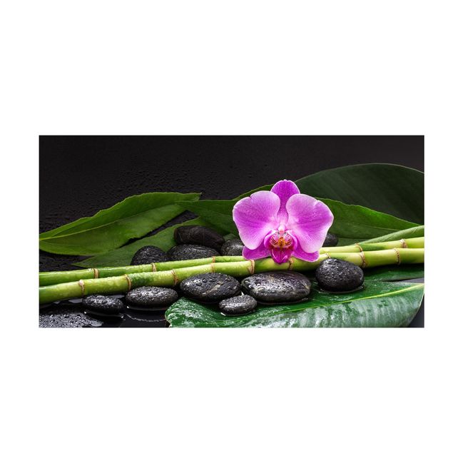 modern area rugs Green bamboo With Orchid Flower