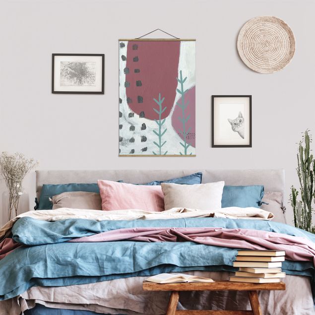 Fabric print with poster hangers - Carnival Of Shapes In Berry III