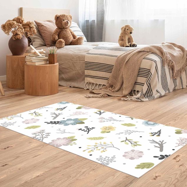 kitchen runner rugs Scandinavian Branches And Flowers