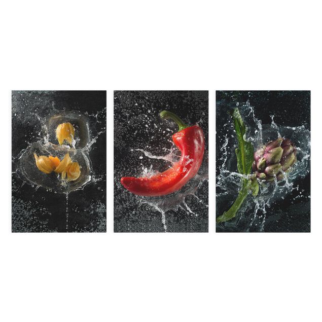 Print on canvas 3 parts - Pepper artichoke Physalis Splash