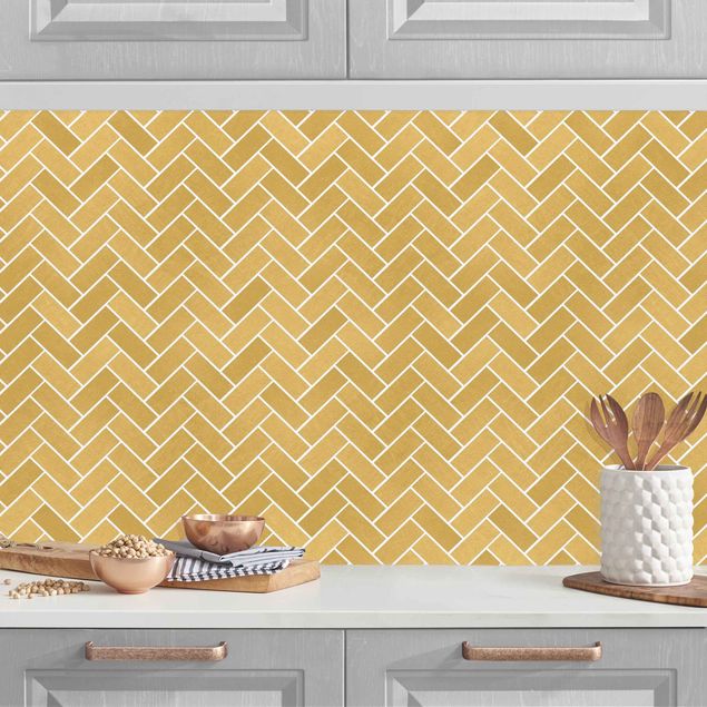 Kitchen splashback tiles Fish Bone Tiles - Golden Look White Joints