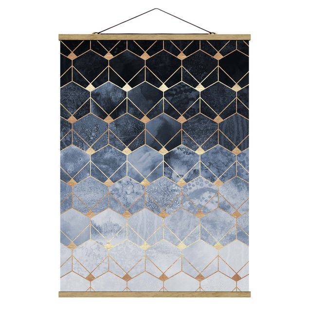Fabric print with poster hangers - Blue Geometry Golden Art Deco