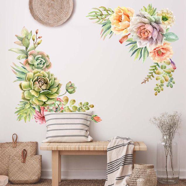 Floral wall stickers Watercolour Succulents Ornament XXL