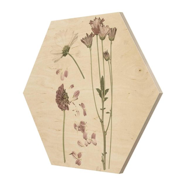 Wooden hexagon - Herbarium In Pink II