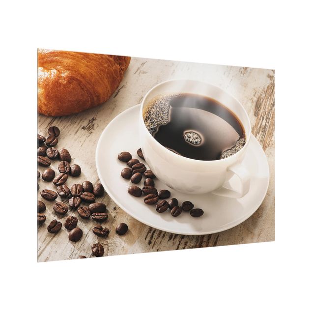 Glass Splashback - Steaming Coffee Cup With Coffee Beans - Landscape 3:4