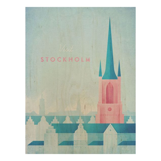 Print on wood - Travel Poster - Stockholm
