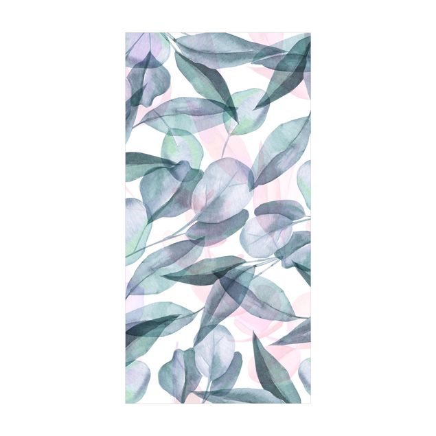 pastel mats Blue And Pink Eucalyptus Leaves Watercolour