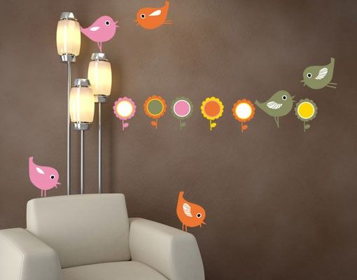 Animal wall decals No.UL966 Birdies And Flowers Set