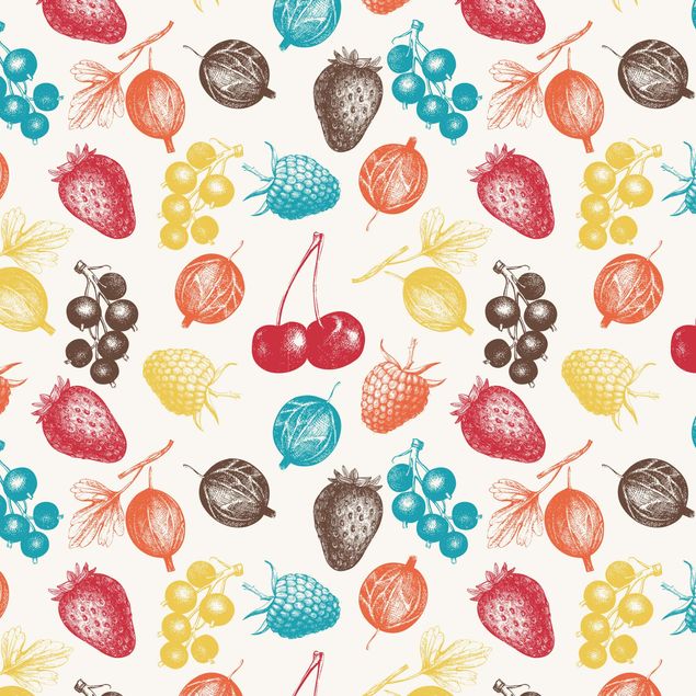 Adhesive film - Colourful Hand Drawn Kitchens Summer Fruit Pattern