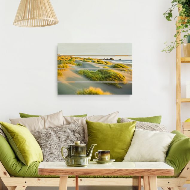 Print on wood - Dunes And Grasses At The Sea
