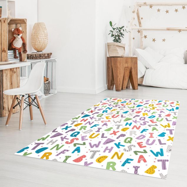 contemporary rugs Alphabet With Hearts And Dots In Colourful