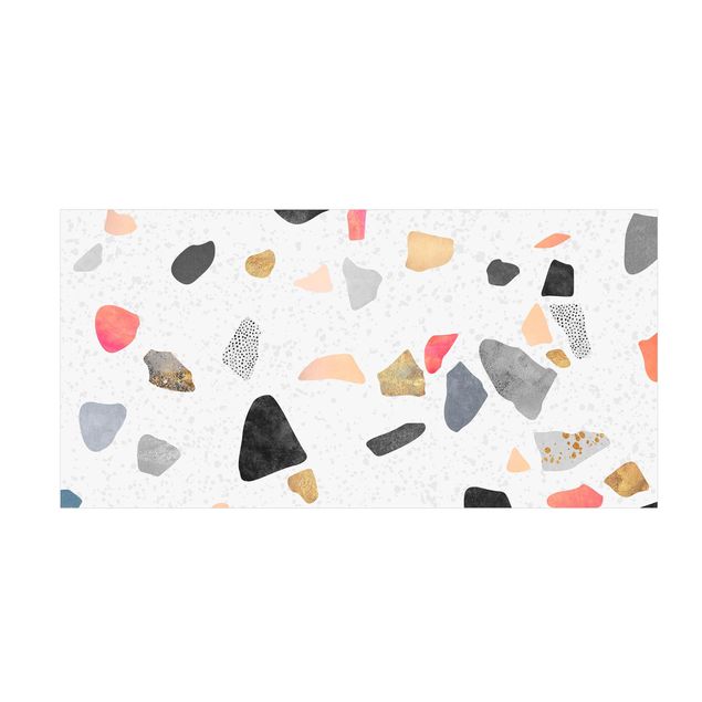 Abstract rugs White Terrazzo With Gold Stones
