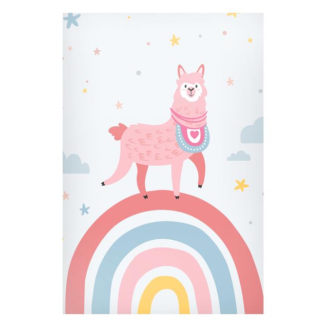 Magnetic memo board - Lama On Rainbow With Stars And Dots