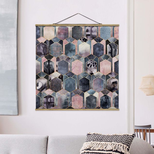 Fabric print with poster hangers - Art Deco Marble Gold