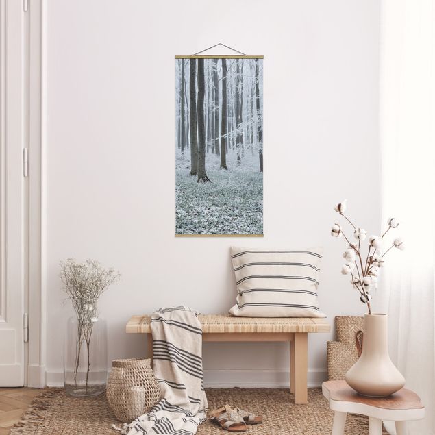 Fabric print with poster hangers - Beeches With Hoarfrost