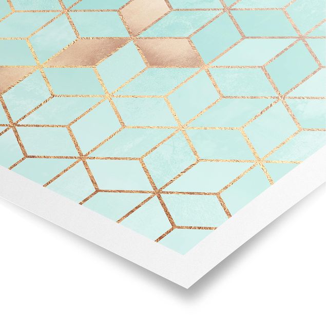 Poster - Turquoise White Golden Geometry