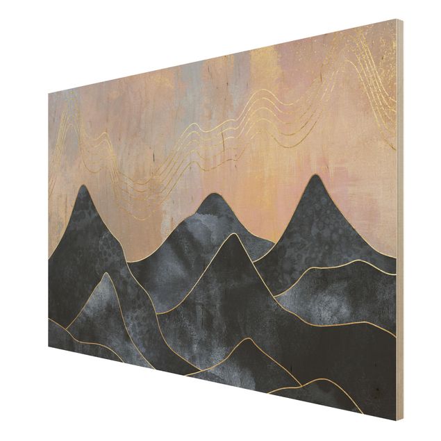 Print on wood - Golden Dawn Over Mountains