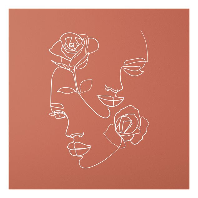 Print on forex - Line Art Faces Women Roses Copper