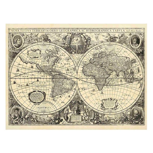 Magnetic memo board - Vintage World Map Antique Illustration