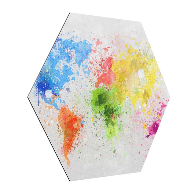 Alu-Dibond hexagon - Colourful Splodges World Map