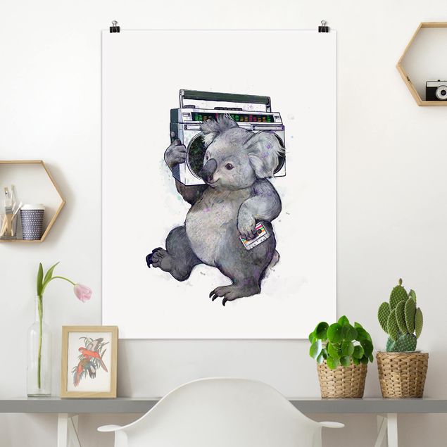 Poster - Illustration Koala With Radio Painting
