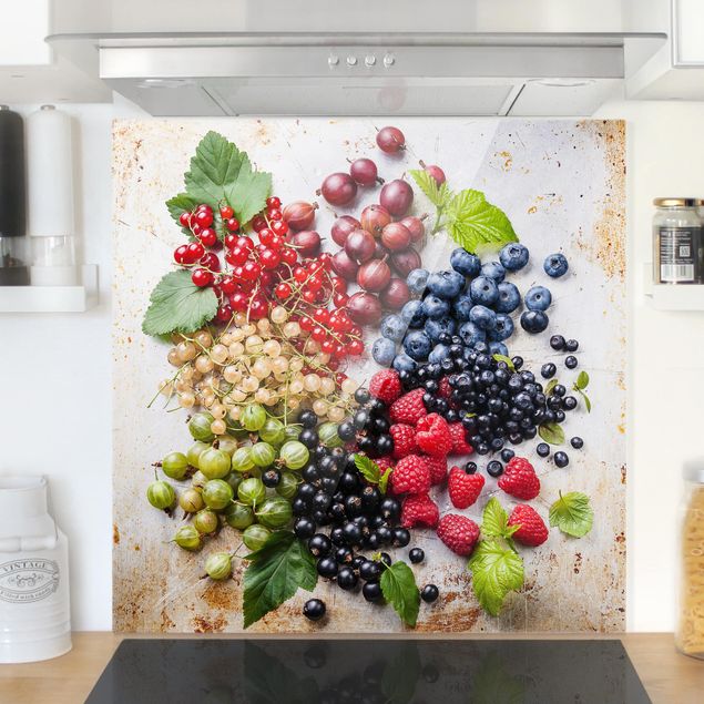 Glass splashback kitchen fruits and vegetables Mixture Of Berries On Metal