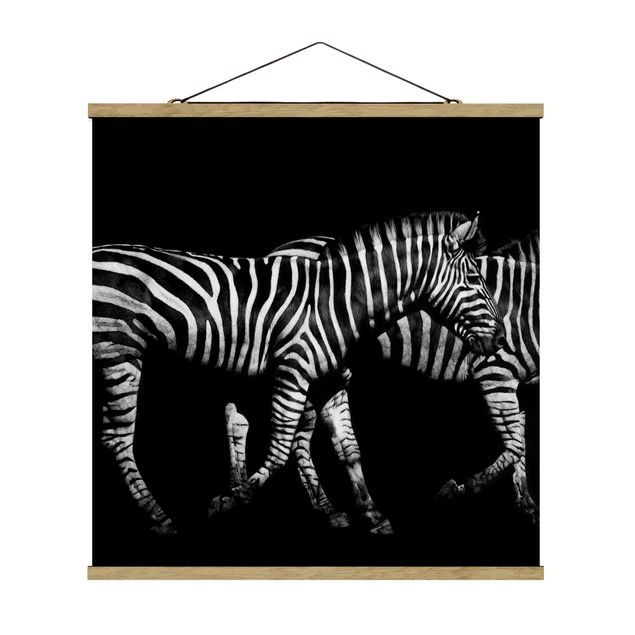 Fabric print with poster hangers - Zebra In The Dark