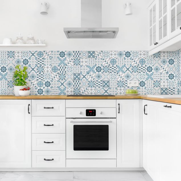 Kitchen splashback tiles Geometrical Tile Mix Blue Grey