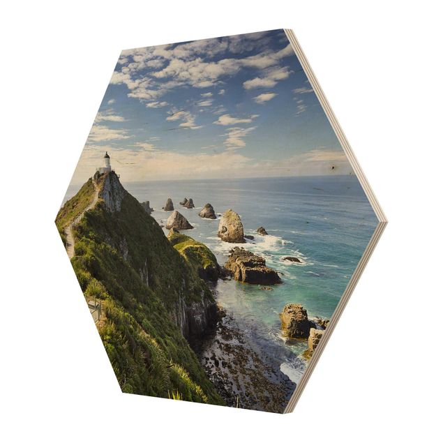 Wooden hexagon - Nugget Point Lighthouse And Sea New Zealand