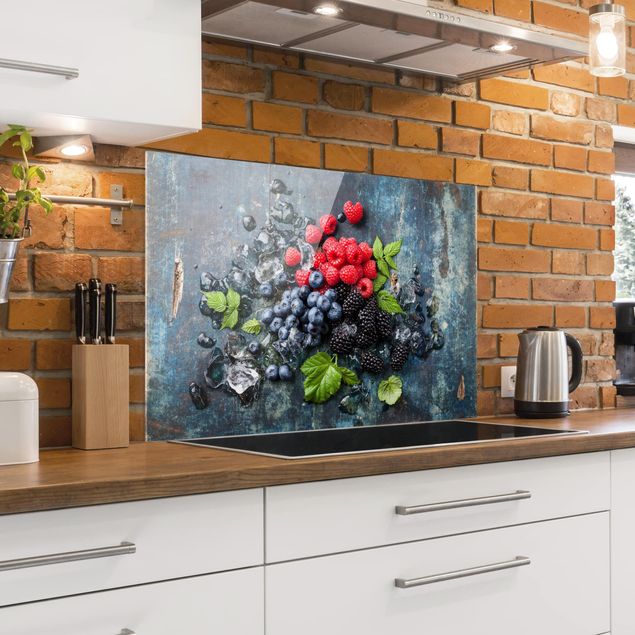 Wood effect splashbacks for kitchens Berry Mix With Ice Cubes Wood