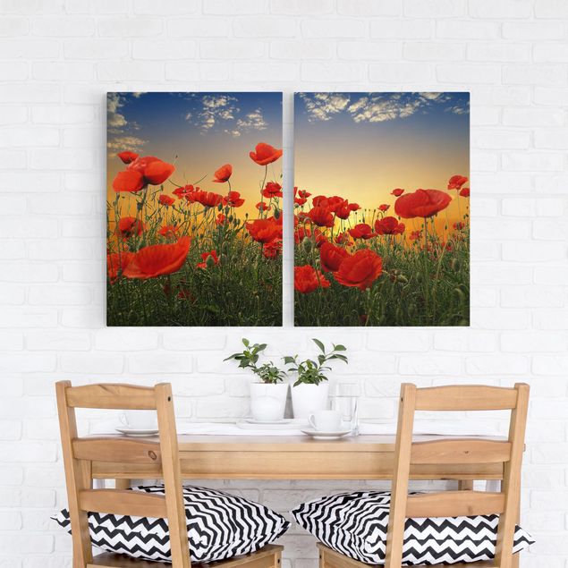 Print on canvas 2 parts - Poppy Field In Sunset