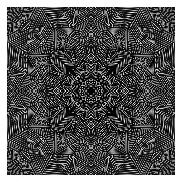 Wallpaper - Mandala Star Pattern Silver Black