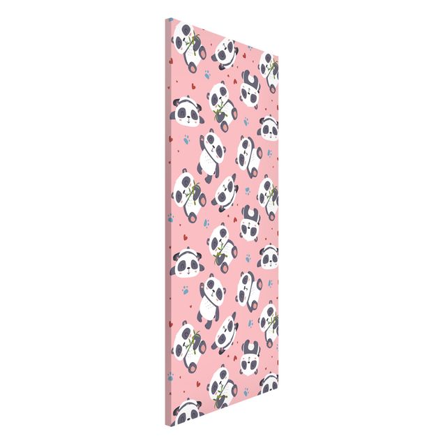 Magnetic memo board - Cute Panda With Paw Prints And Hearts Pastel Pink