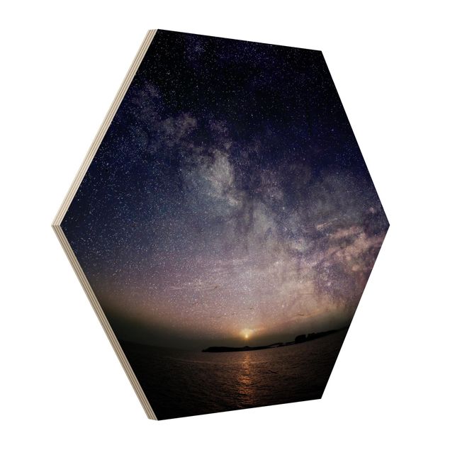Hexagon Picture Wood - Sun And Stars At Sea