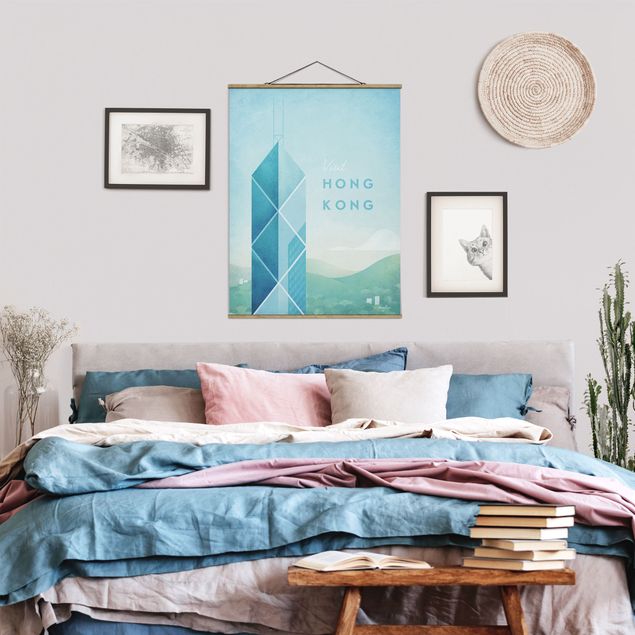 Fabric print with poster hangers - Travel Poster - Hong Kong