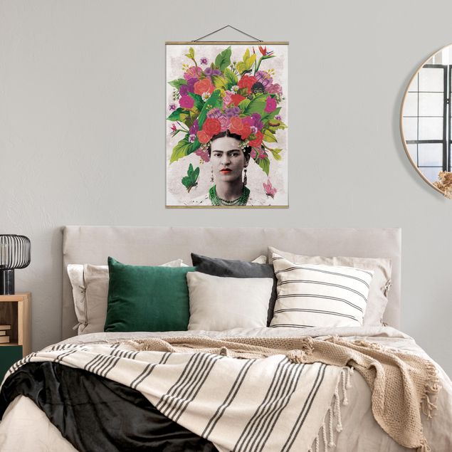 Fabric print with poster hangers - Frida Kahlo - Flower Portrait