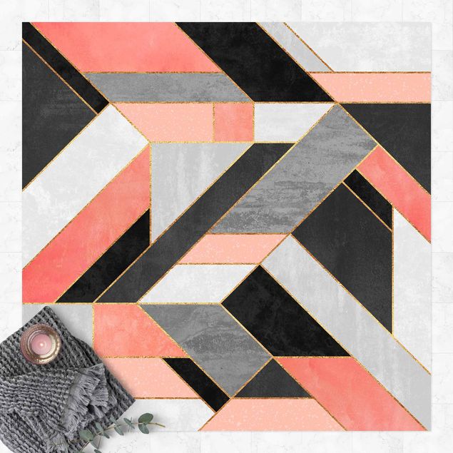Balcony rugs Geometry Pink And Gold