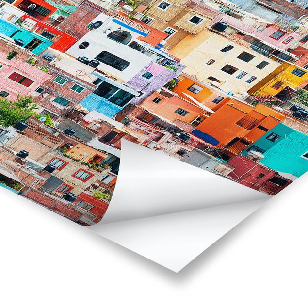Poster architecture & skyline - Coloured Houses Front Guanajuato